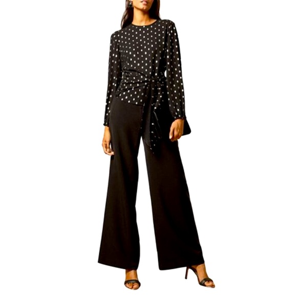 EUC [Ted Baker] Naiomy Black/Silver Flecked Wrap Printed Blouse Top Womens Sz 2 - Picture 3 of 11